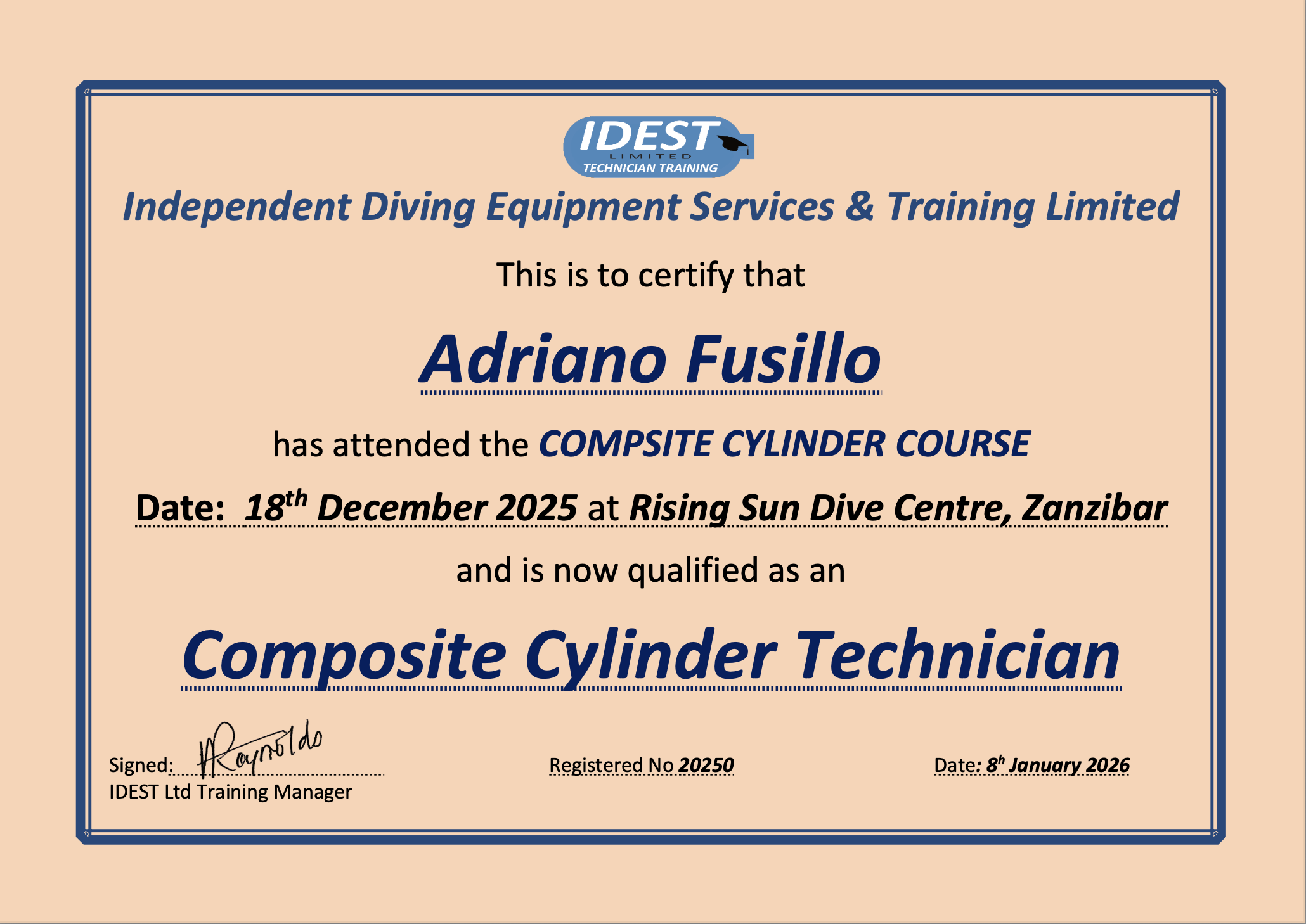 Adriano certificate